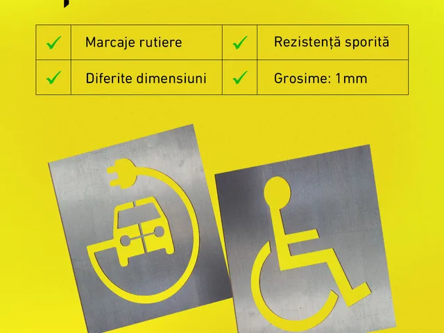 Șabloane din tablă de 1 mm pentru marcaje rutiere: stație de încărcare și persoane cu dizabilități