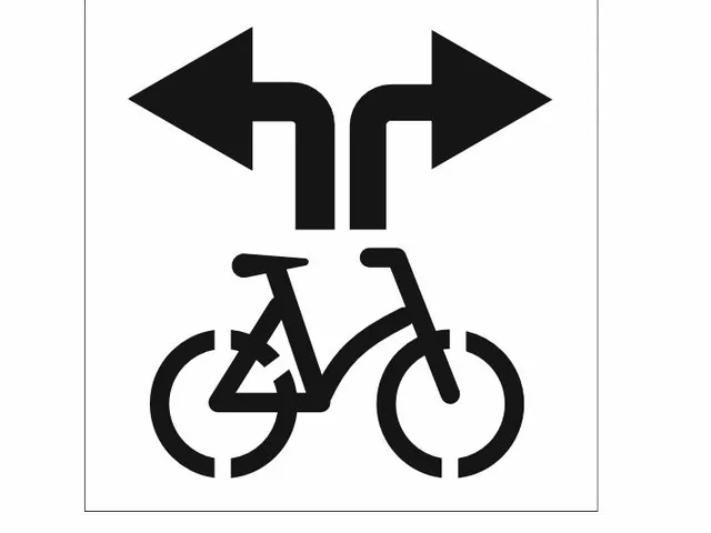 Șablon pistă de biciclete cu săgeți la stânga și la dreapta